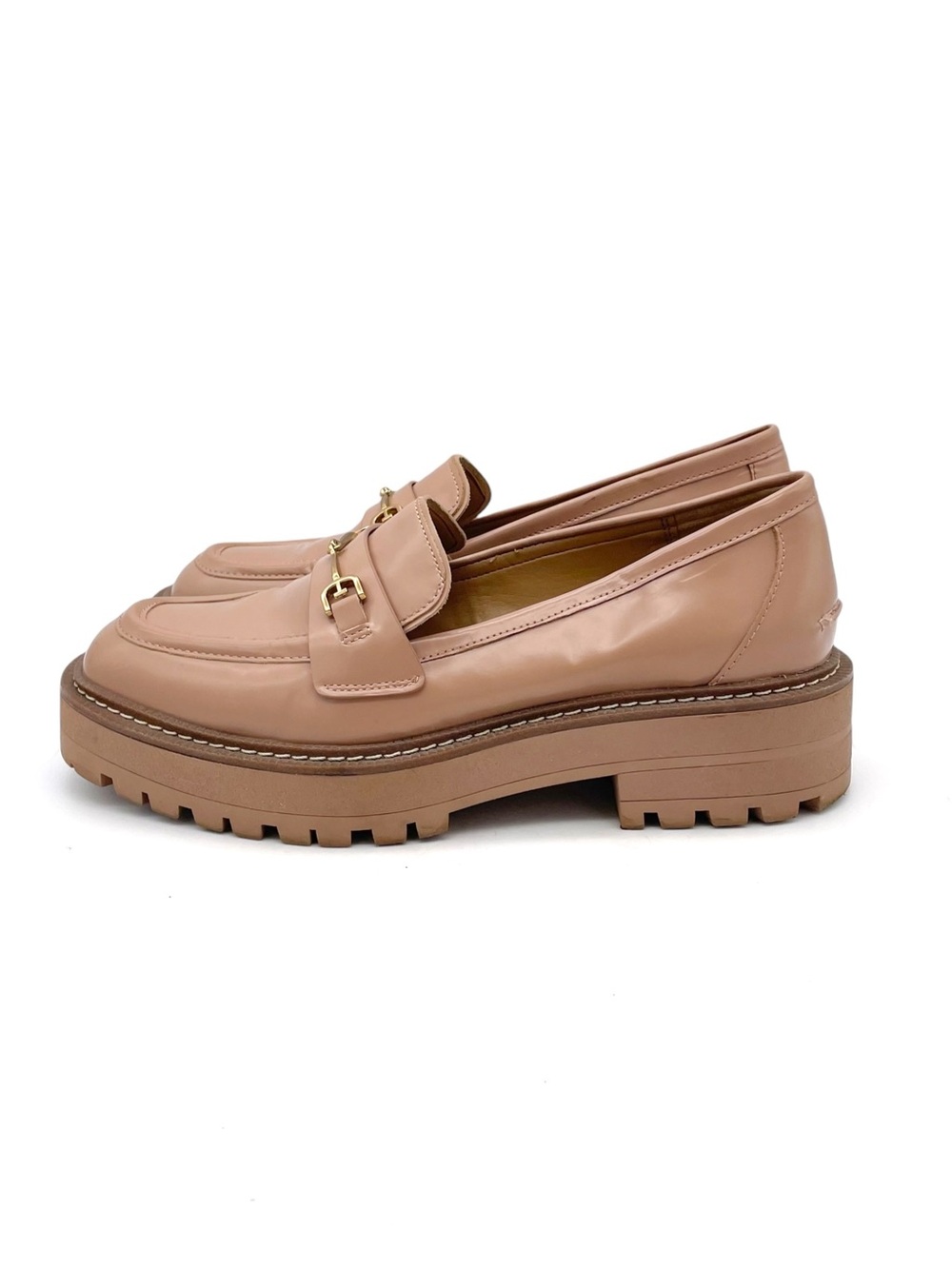 Sam Edelman Laurs Loafers Sz 8.5 Maple Sugar Leather Lug Sole Platform Horsebit